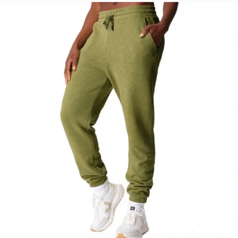 Sweaty Betty essential jogger sweatpants drawstring MED green 100% cotton